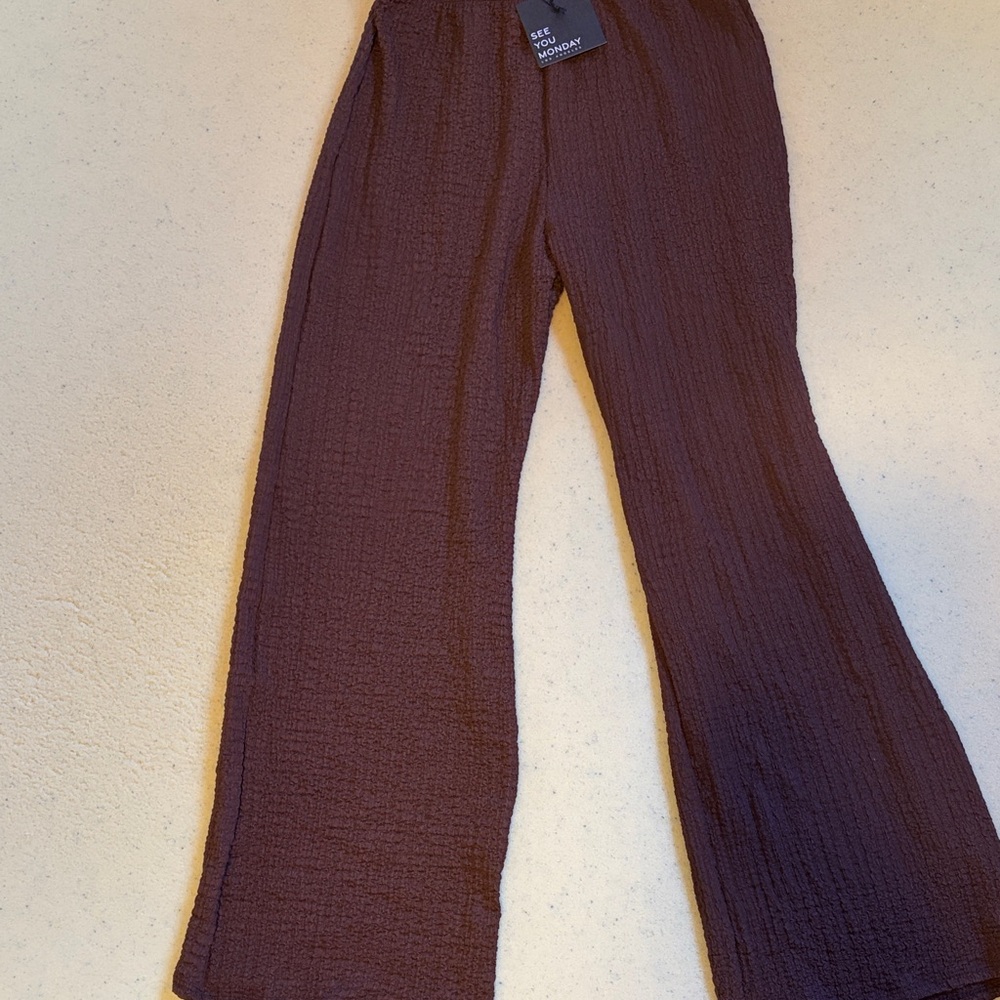 See You Monday Chocolate Brown Textured Lounge Pants